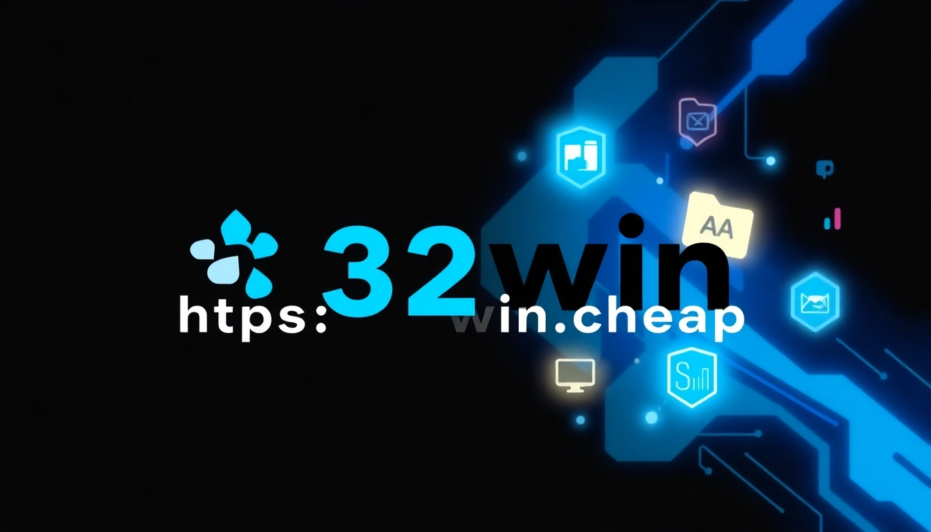 Visual branding for https://32win.cheap showcasing modern tech icons on a sleek dark backdrop, emphasizing digital reliability and innovations.