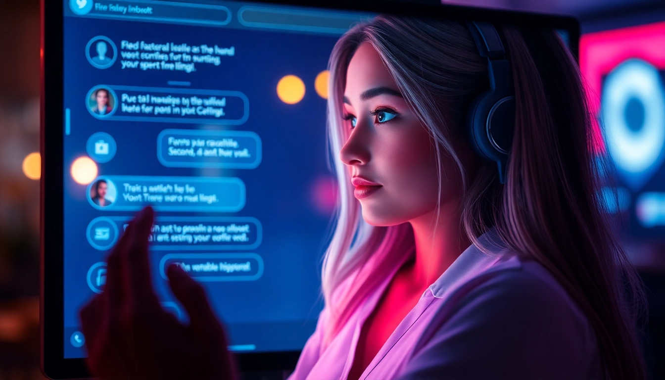 AI girlfriend chatting with user on a sleek digital interface, highlighting unfiltered NSFW conversations and realistic interaction capabilities for 2025.
